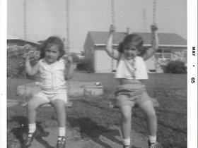 1964 Summer (taken) Zann, Mary Margaret on swings.jpg